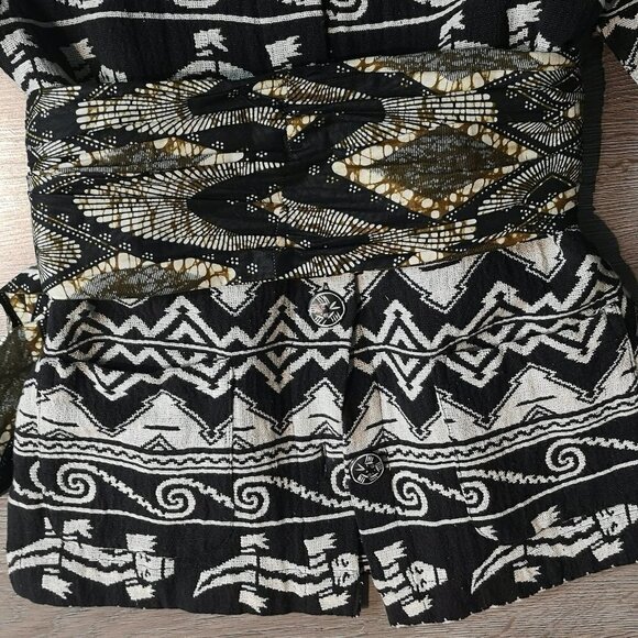 80s Vintage Black/Grey Mandarin Collar Aztec Pattern Cotton Woven Jacket - Picture 5 of 14